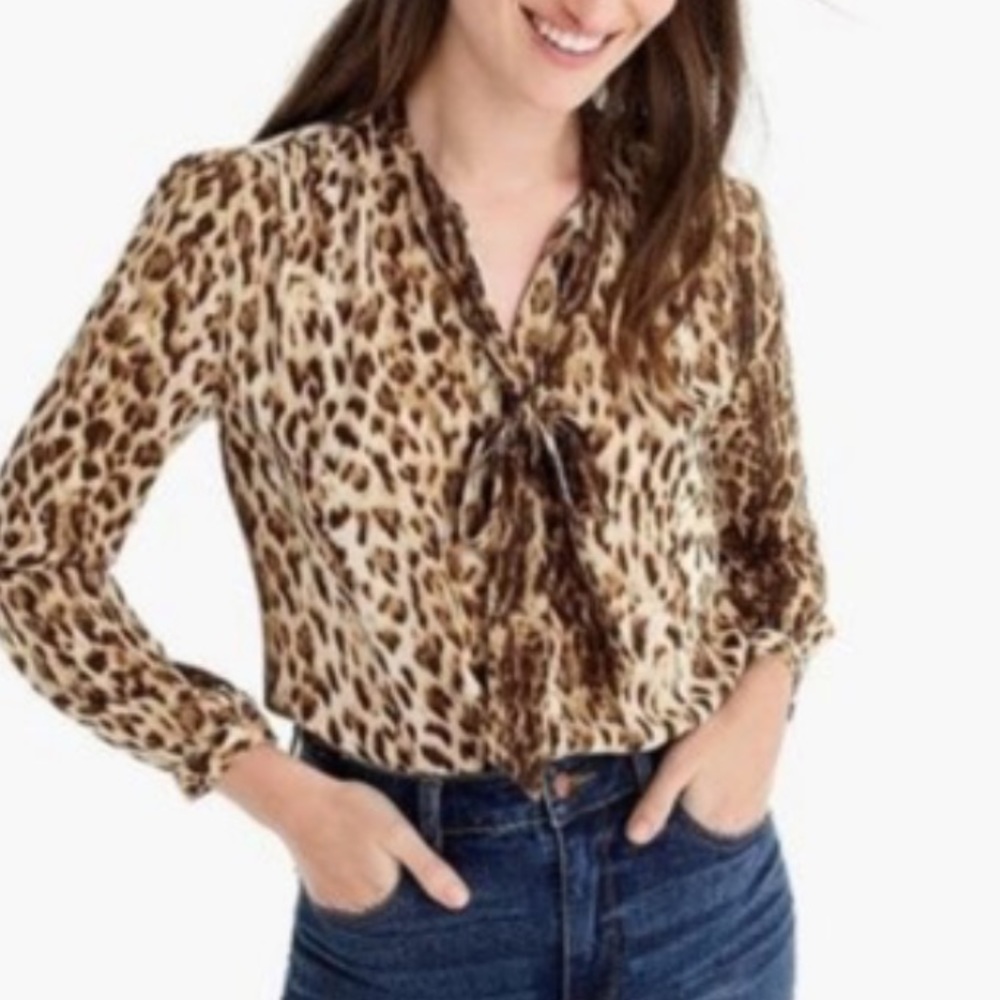 J.Crew tie front animal print blouse size L.